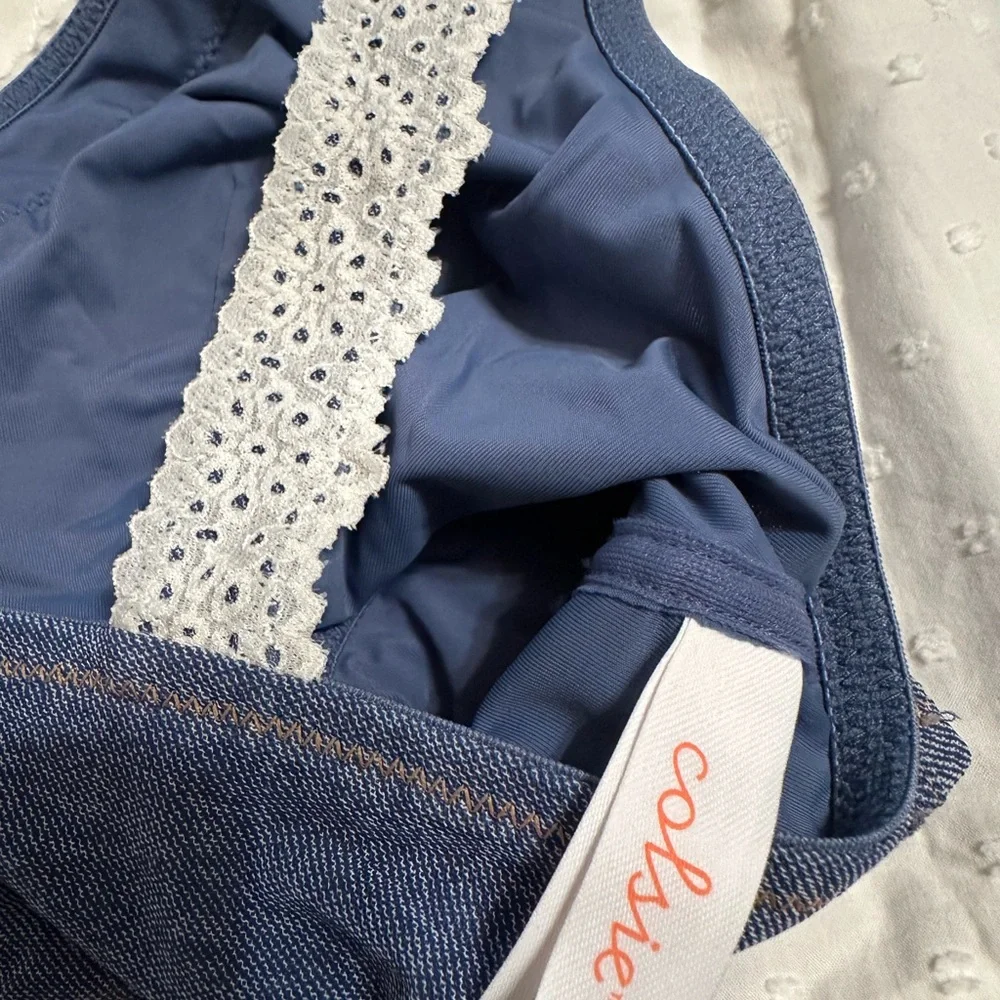 Colsie Blue Lace Bralette and White Ruffle Short Set L - Picture 3 of 9